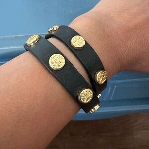 Tory Burch leather logo stud wrap bracelet
